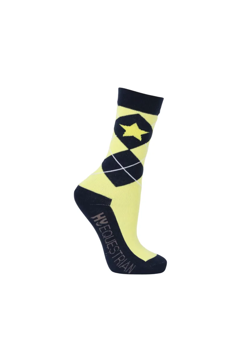 Hy Equestrian Stella Children's Socks - 3 Pack - Navy/Yellow-3